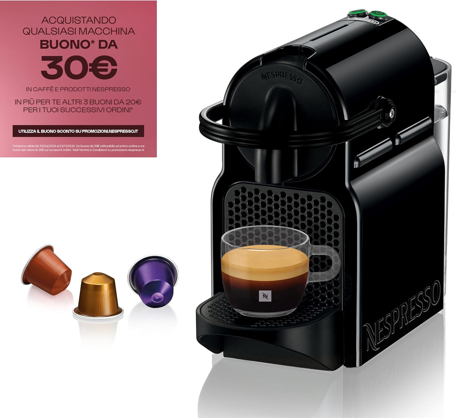 Nespresso Inissia EN80.B Macchina per Caffè Espresso, Black