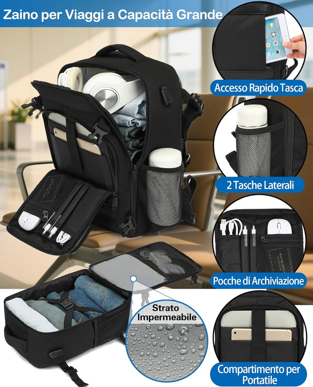 KLOSTAIN Zaino Ryanair 40x20x25 Zaino da Viaggio Aereo Bagaglio a Mano 20L Borsa da Cabina per Uomo e Donna Zaino da Viaggio…
