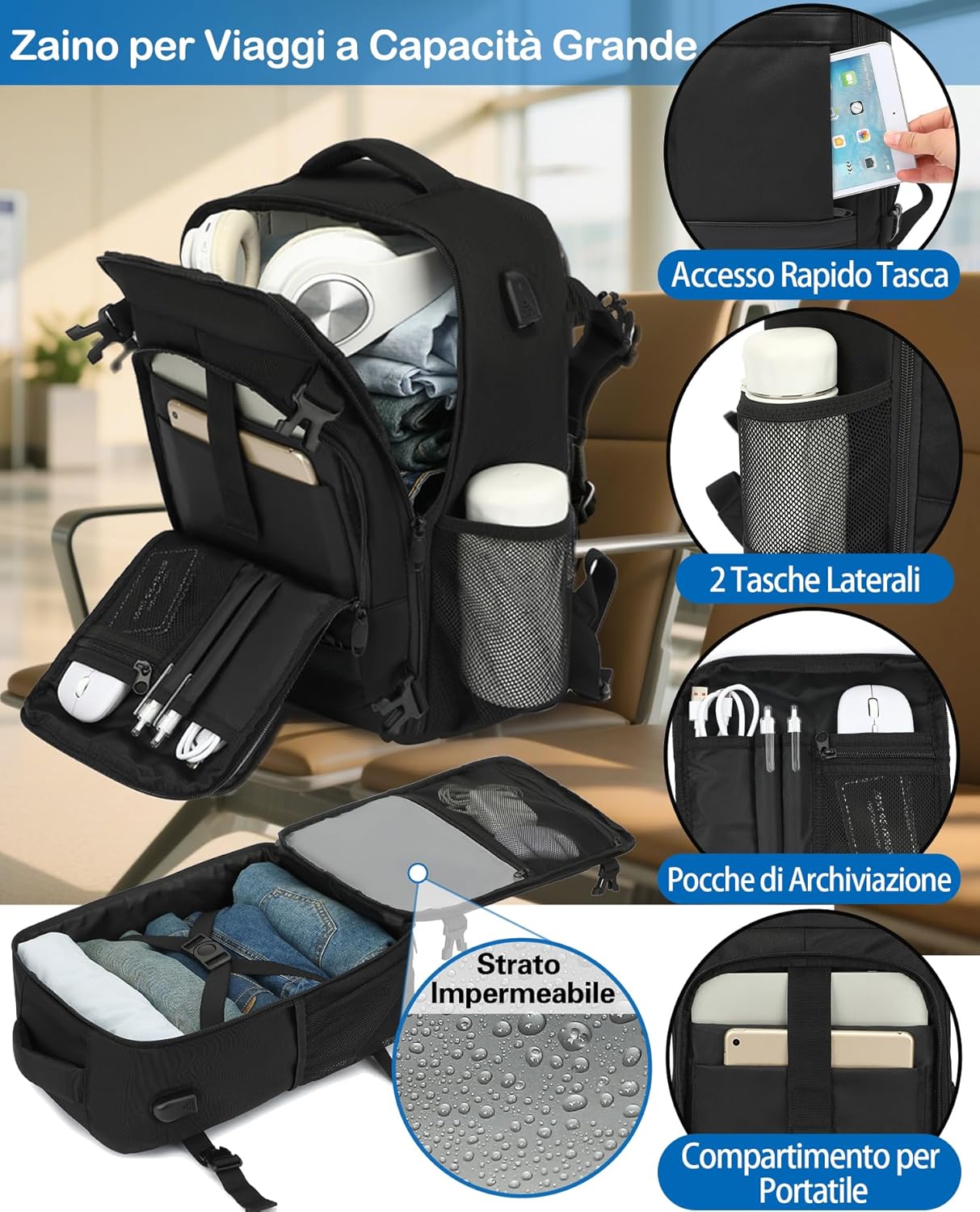 KLOSTAIN Zaino Ryanair 40x20x25 Zaino da Viaggio Aereo Bagaglio a Mano 20L Borsa da Cabina per Uomo e Donna Zaino da Viaggio…