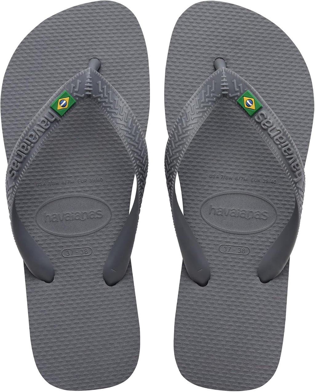 Infradito Havaianas Top Brasil blu con bandiera del Brasile sulla fascetta, vista dall'alto.