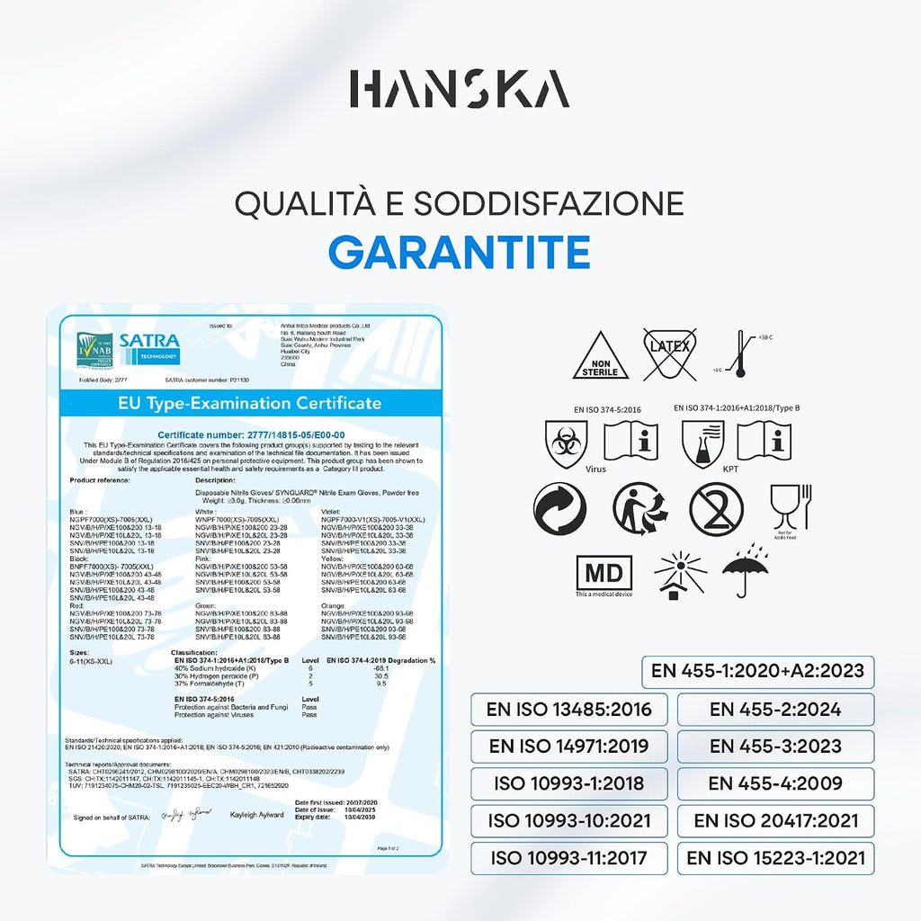 HANSKA 100 Guanti Monouso Nitrile Blu - Senza Polvere - Usa e Getta- Ambidestri - Non Sterili - Base di Gomma - Adatti per…