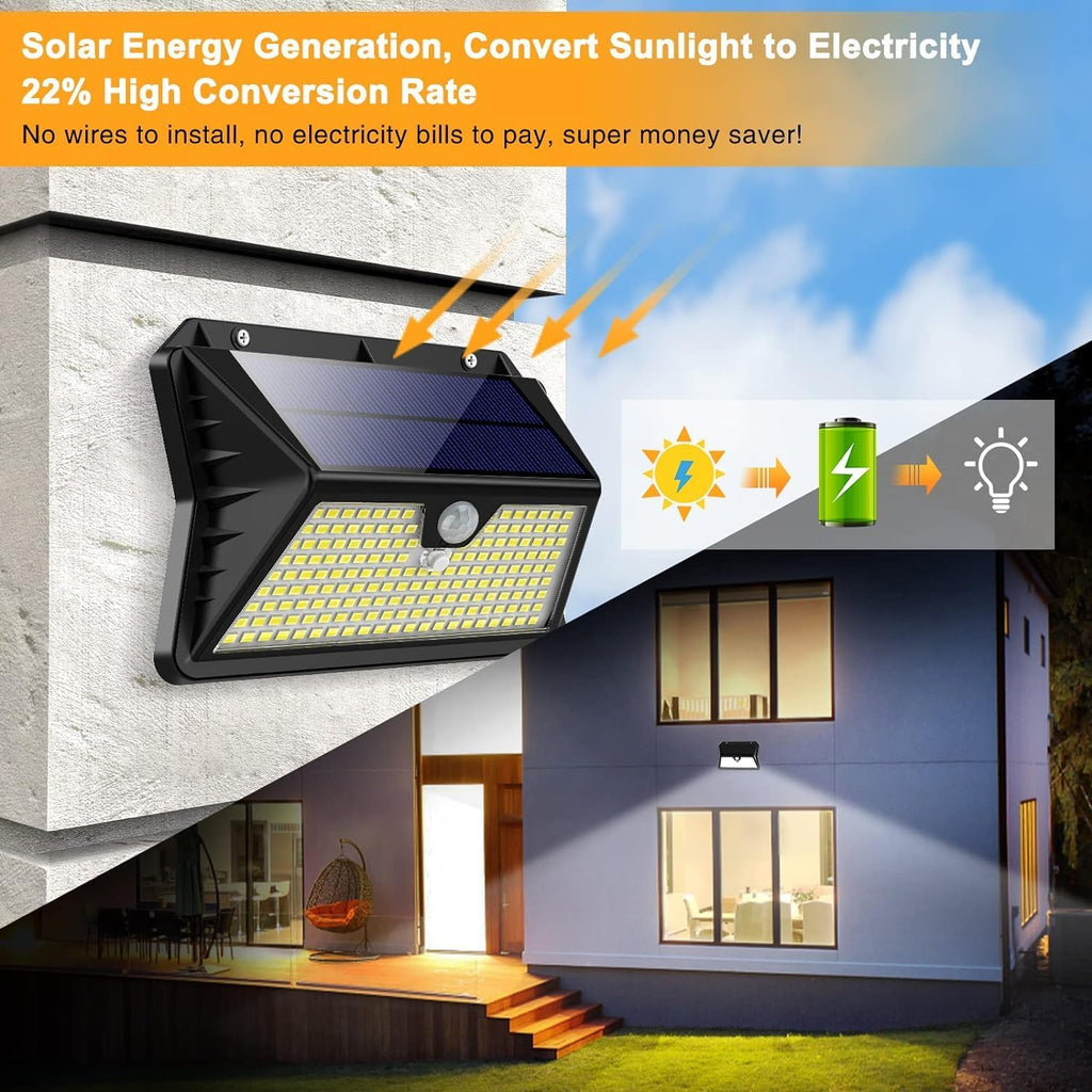 Luce Solare LED Esterno, Faretto LED da Esterno con Sensore di Movimento, 185 LED/ 3 Modos Lampada Solare da Esterno, IP65…