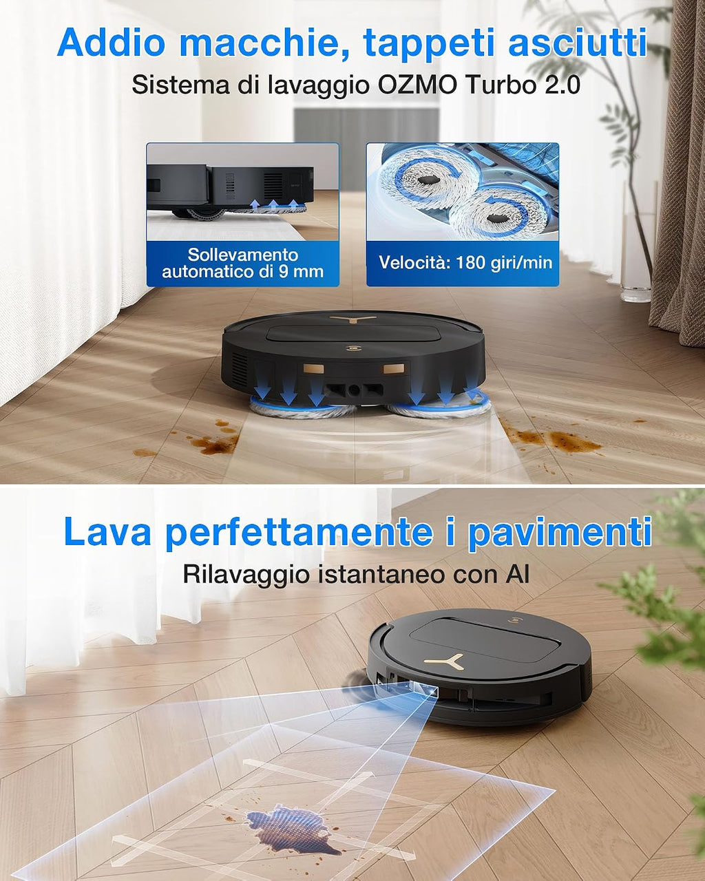 ECOVACS DEEBOT T50 PRO OMNI Gen3 Robot Aspirapolvere Lavapavimenti, spazzola laterale e mocio a estensione, 25.000 Pa,…