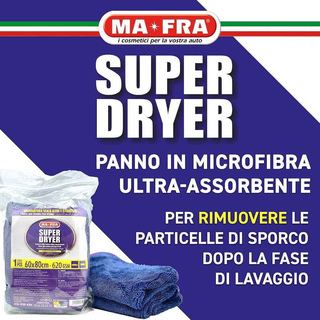Ma-Fra, Super Dryer, Panno in Microfibra Ultra-Assorbente per una Asciugatura Perfetta di Tutte le Superfici Esterne dell'Auto, Non…