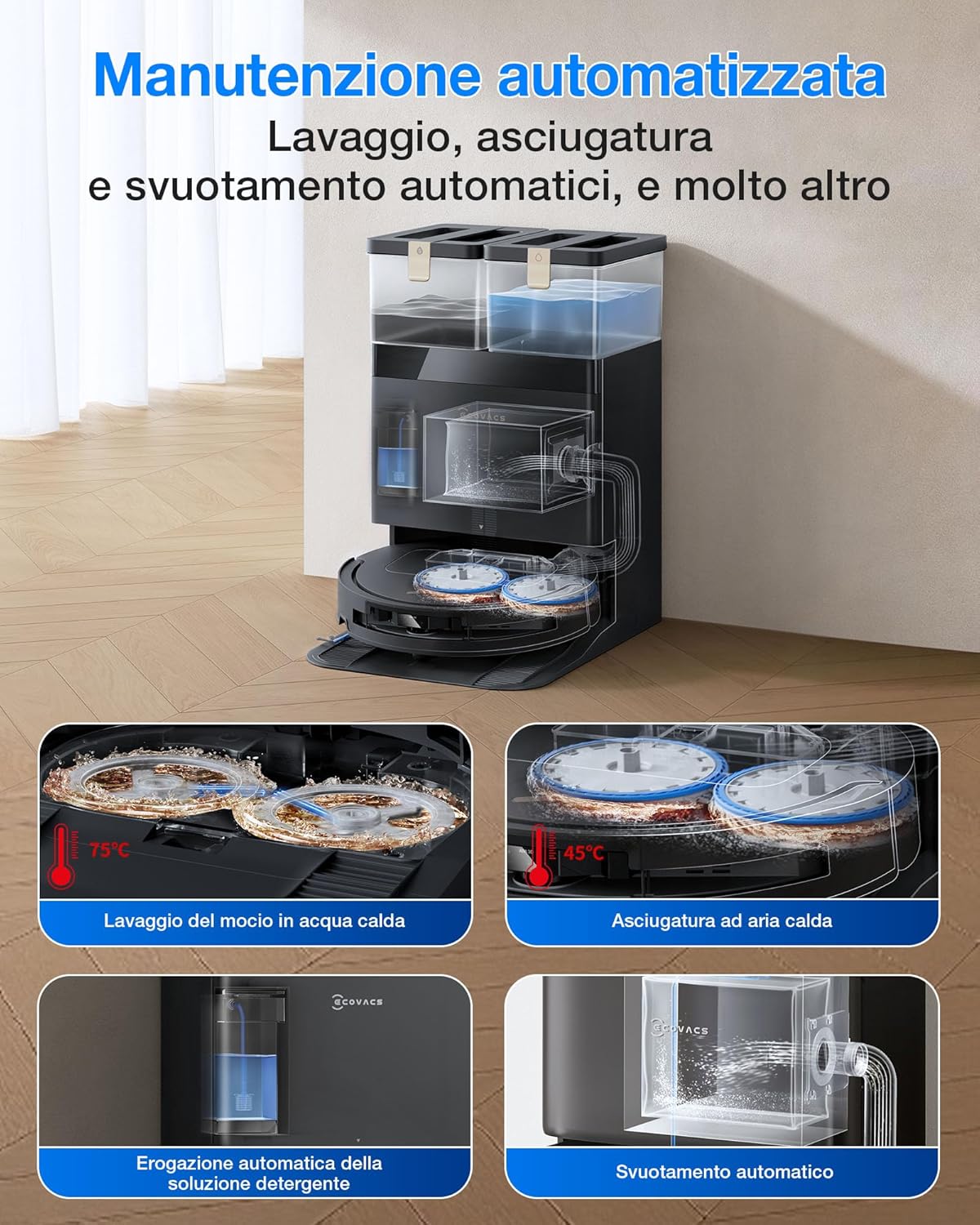 ECOVACS DEEBOT T50 PRO OMNI Gen3 Robot Aspirapolvere Lavapavimenti, spazzola laterale e mocio a estensione, 25.000 Pa,…