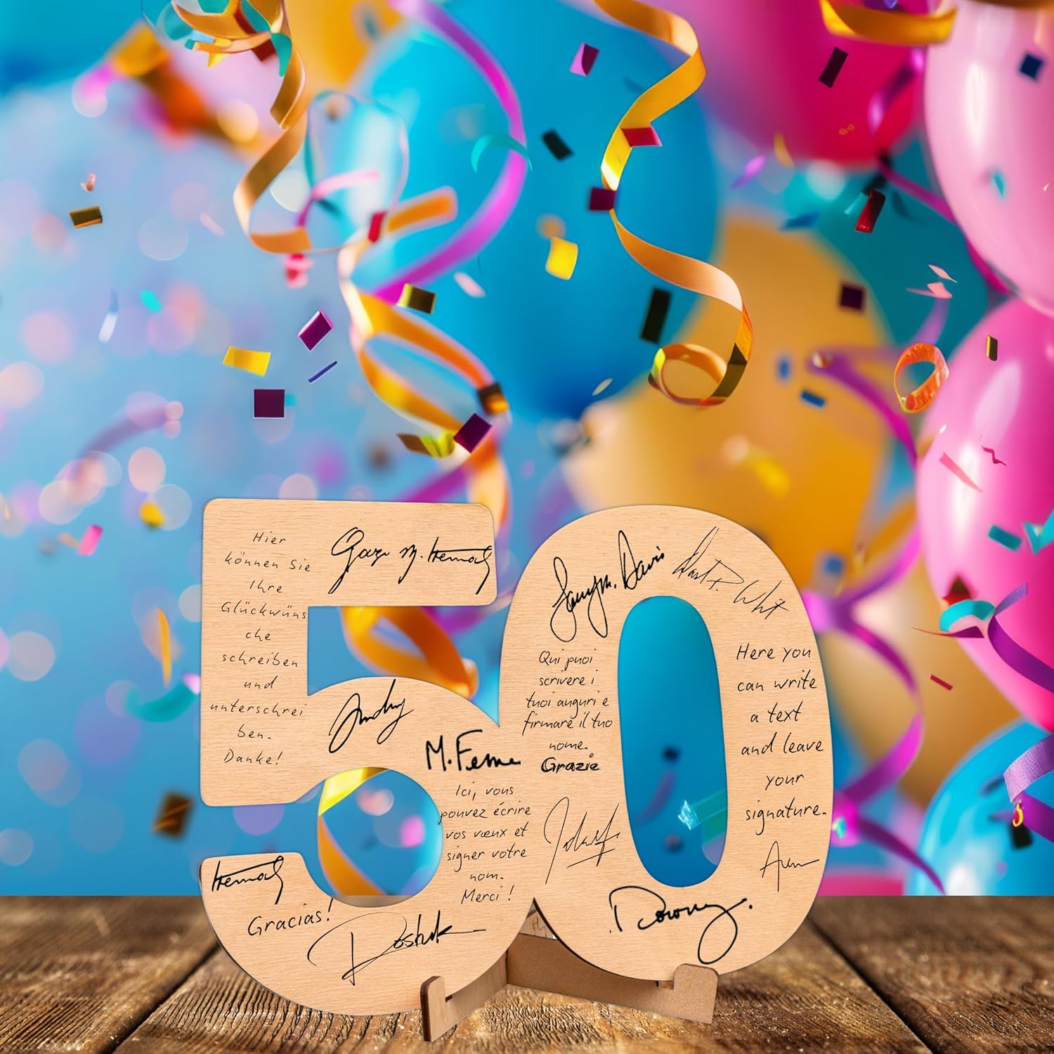 CUBIBOO ART Biglietto Auguri 50 Anni Uomo, Donna Numeri in Legno Naturale 18CM con Supporto - Biglietto 50 Anni Matrimonio