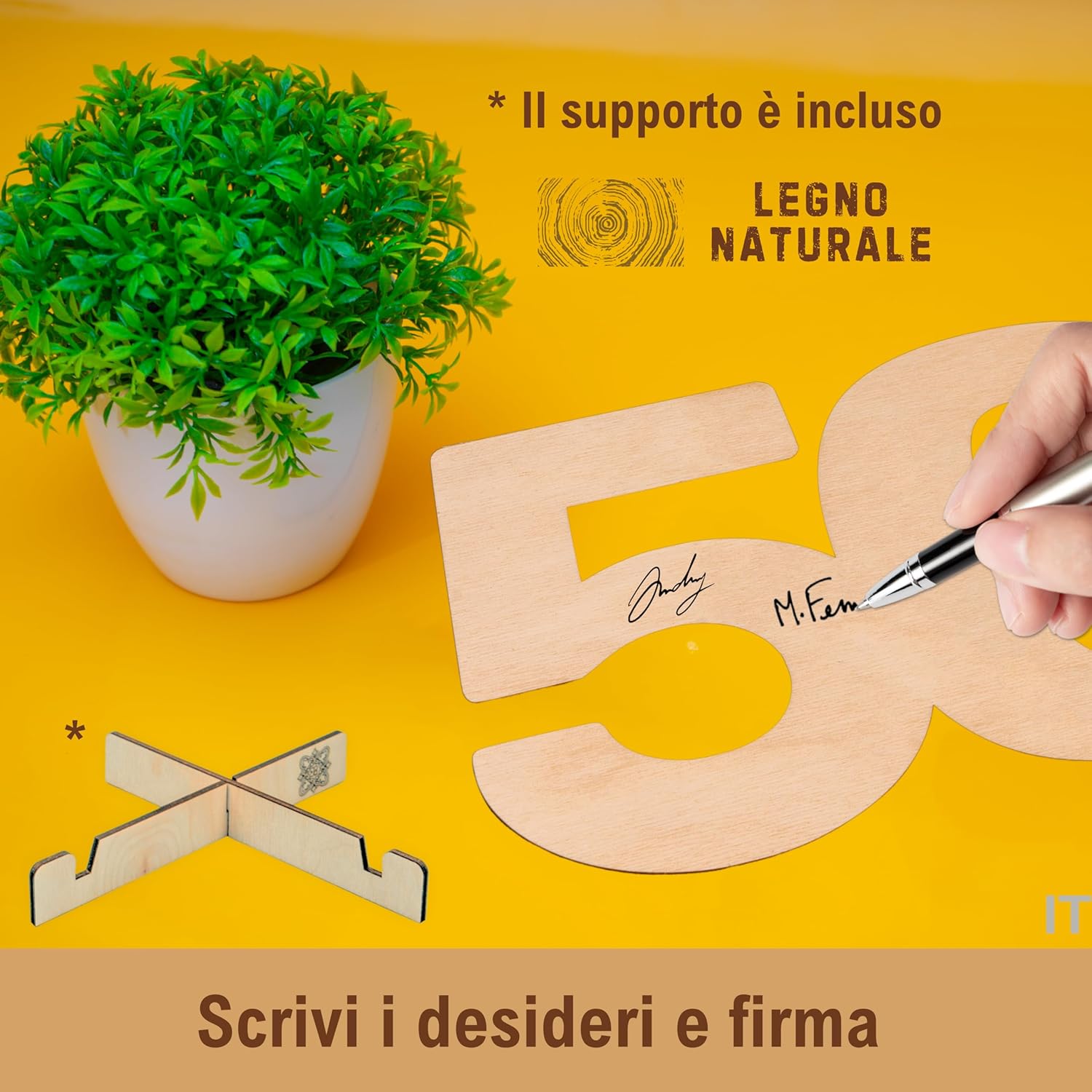 CUBIBOO ART Biglietto Auguri 50 Anni Uomo, Donna Numeri in Legno Naturale 18CM con Supporto - Biglietto 50 Anni Matrimonio