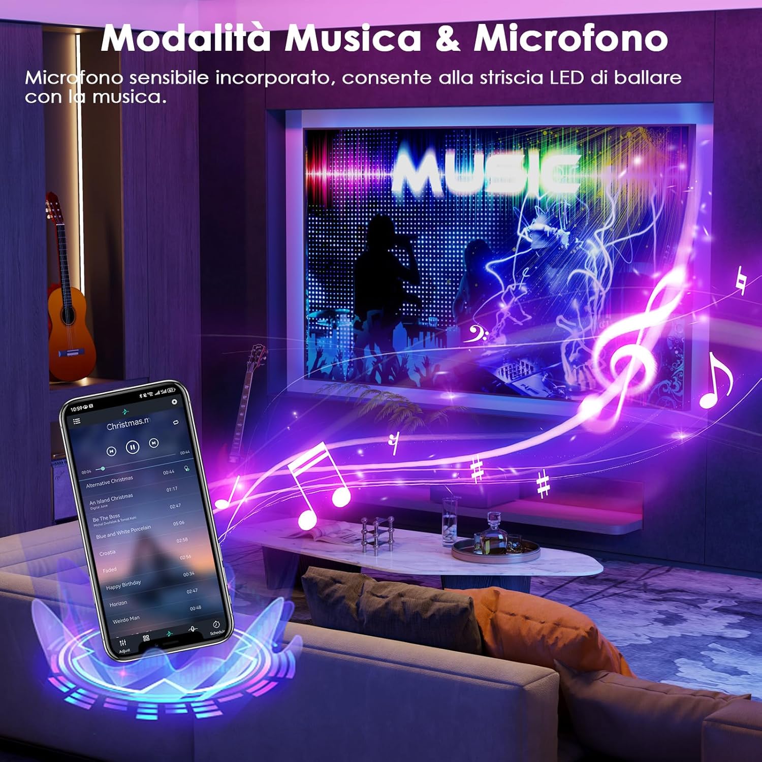 HOVVIDA Striscia LED, 1x5m, Luci LED, RGB LED, 30 LED/Metro | 24V, 150 LED, APP e…