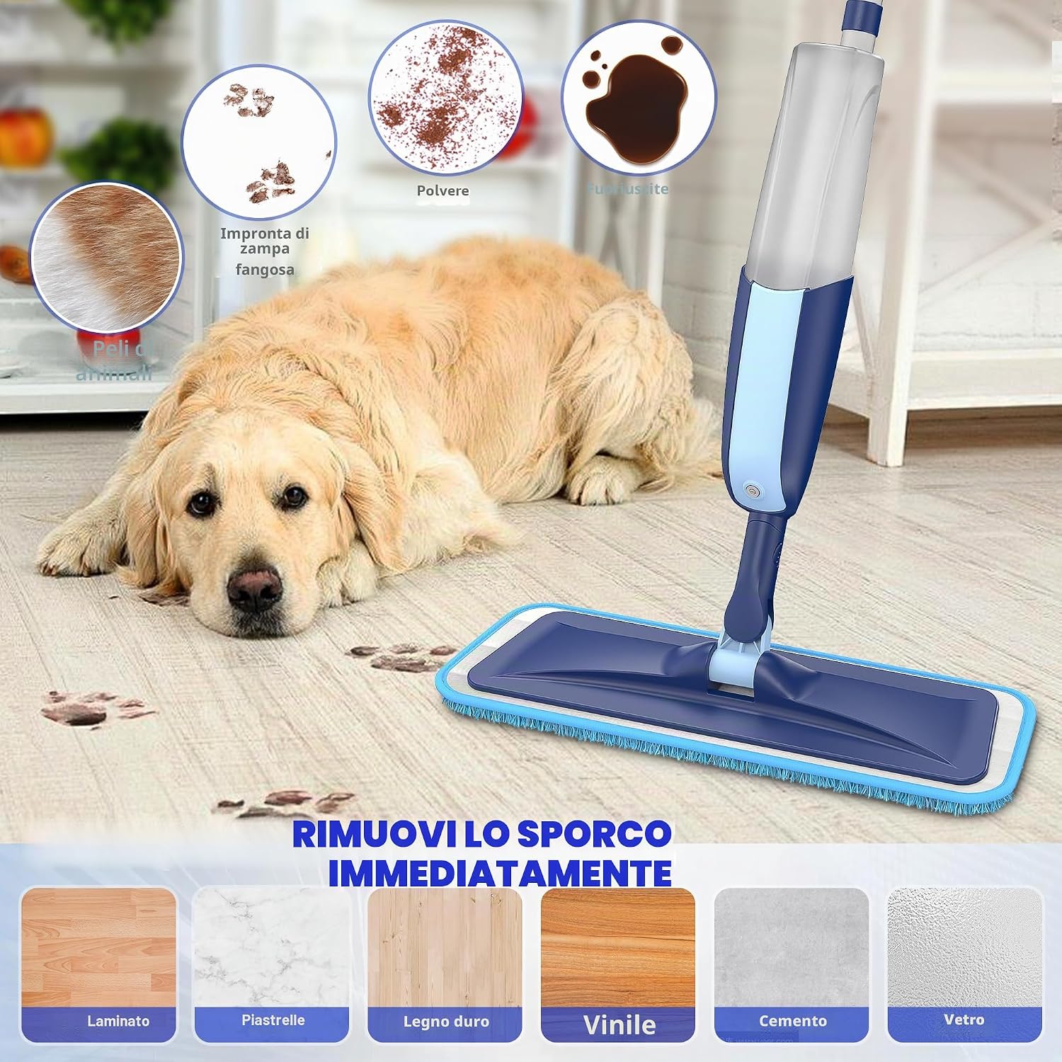 Scopa Lavapavimenti a Spruzzo, MANGOTIME Spray Mop Lavapavimenti Mocio con Spray Microfibra Mocio Pavimenti…