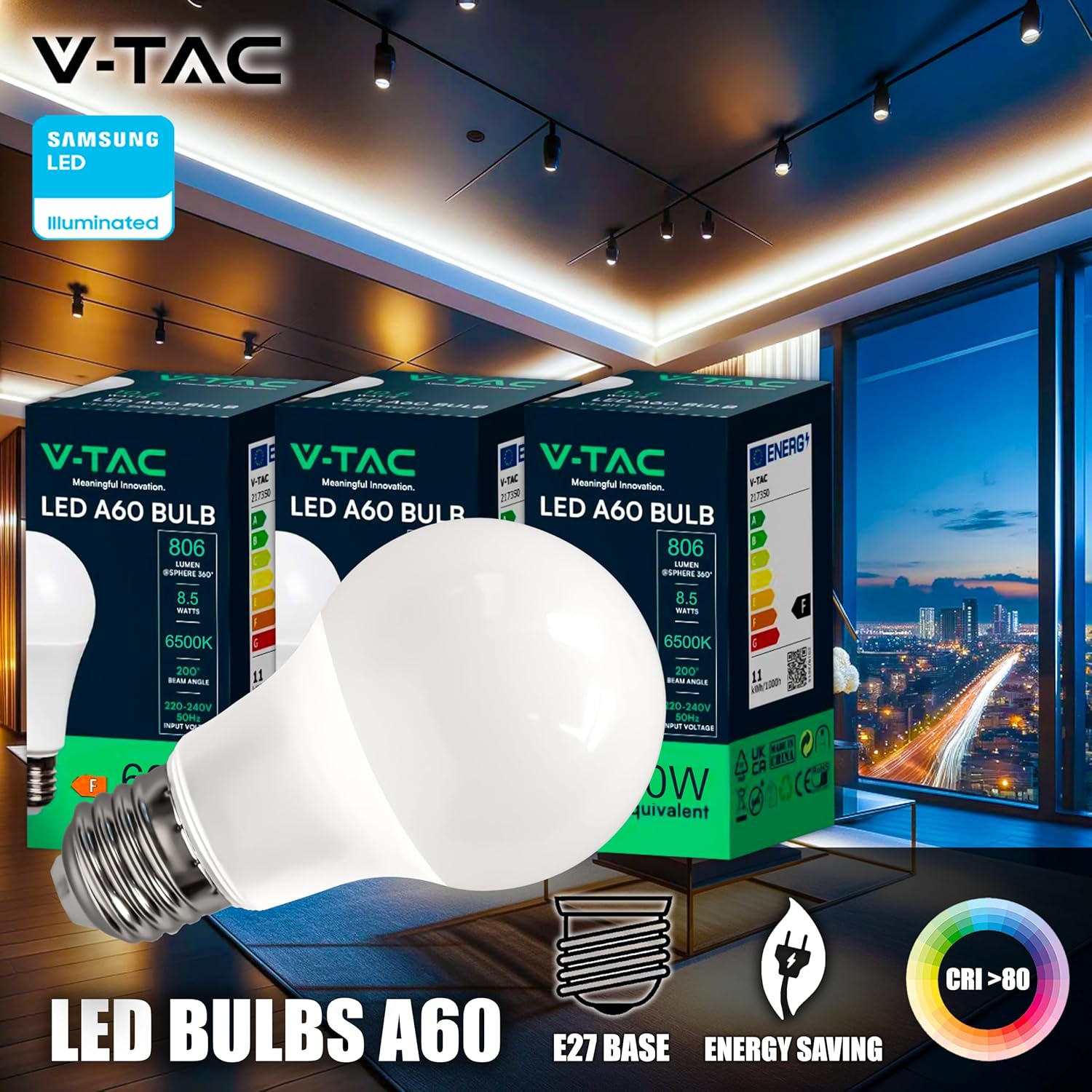 V-TAC 10x Lampadine LED E27 da 8,5W - [ ALTISSIMA EFFICIENZA ] - A60 - (Equivalenti a 60W)…