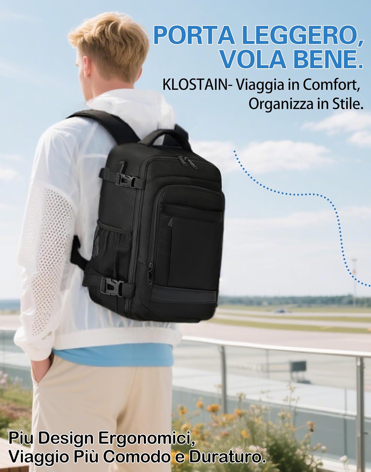 KLOSTAIN Zaino Ryanair 40x20x25 Zaino da Viaggio Aereo Bagaglio a Mano 20L Borsa da Cabina per Uomo e Donna Zaino da Viaggio…