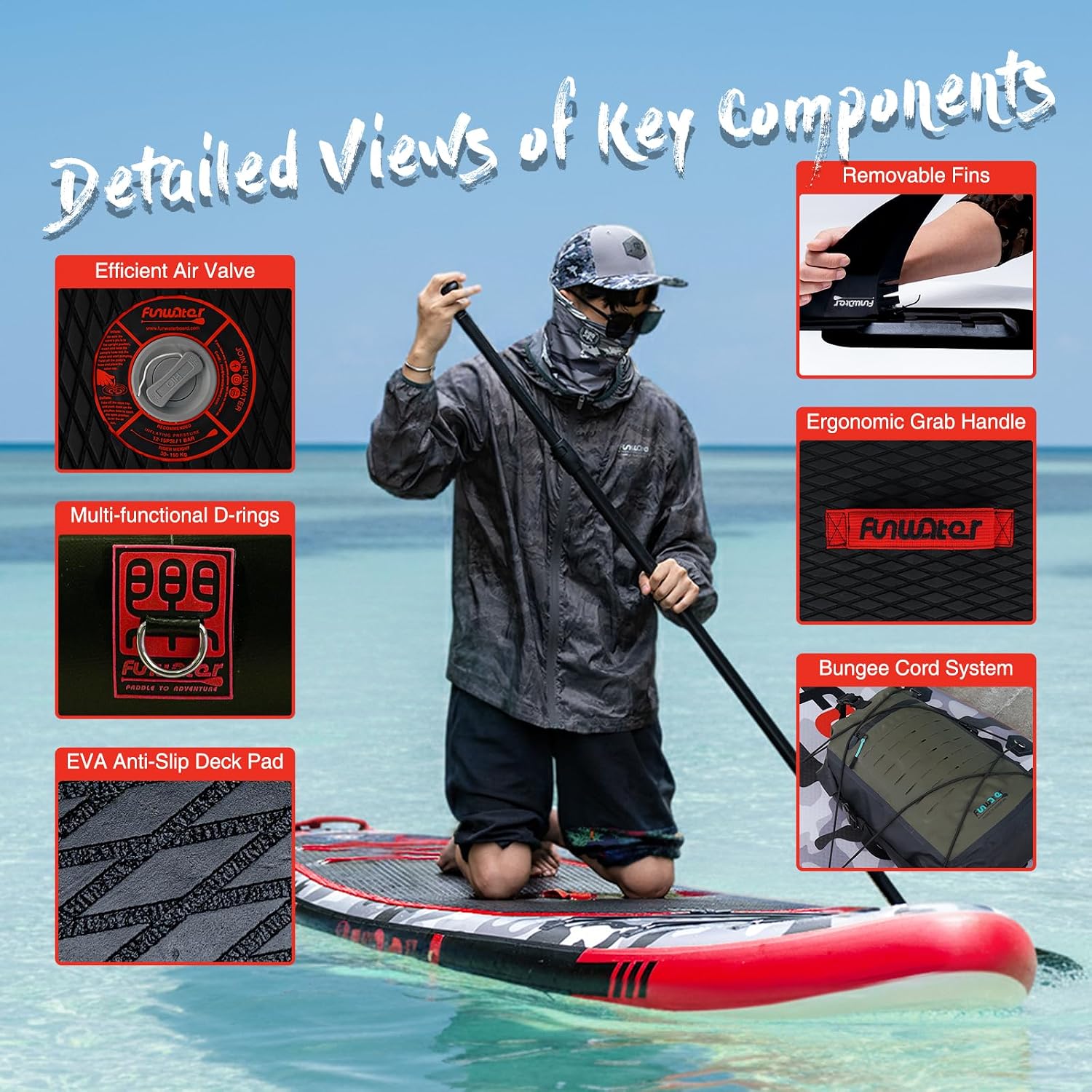 FunWater Sup Gonfiabile Portatile: Tavola Gonfiabile, Pinne, Pompa, Pagaia, Zaino e Guinzaglio di Sicurezza-Ideale per Adulti e…