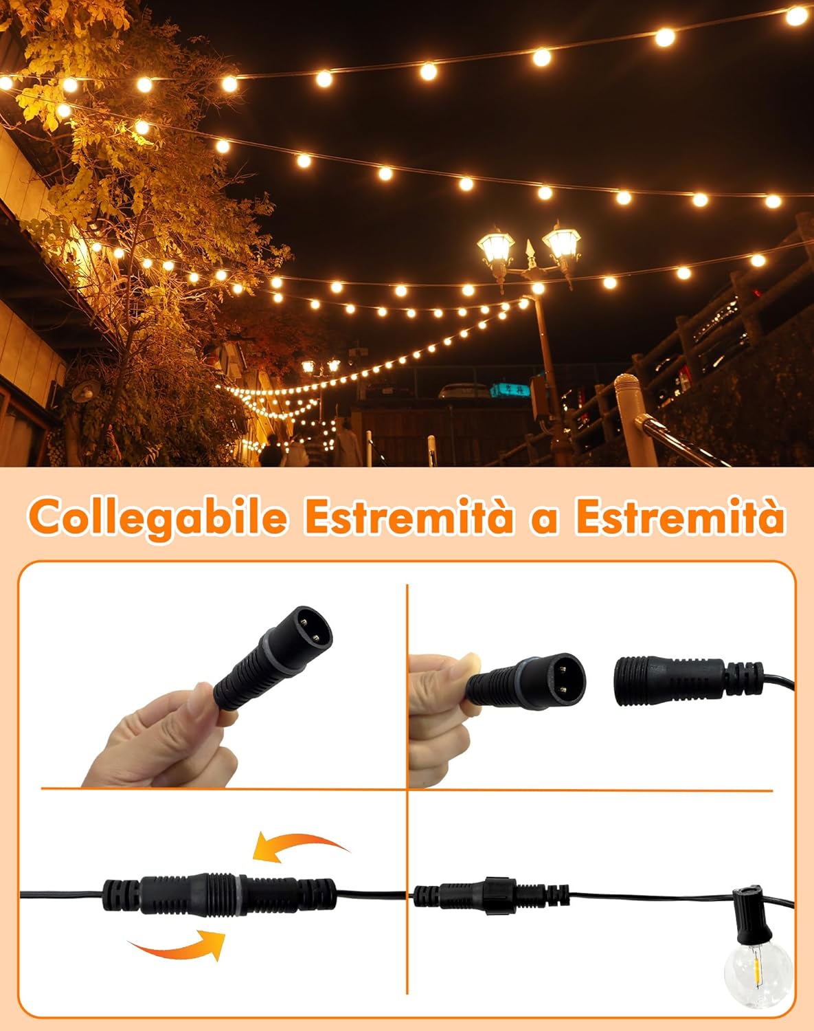 ROVLAK Catena Luminosa Esterno 15M, Luci da Esterno Giardino con 25+3 Lampadine LED G40 in…