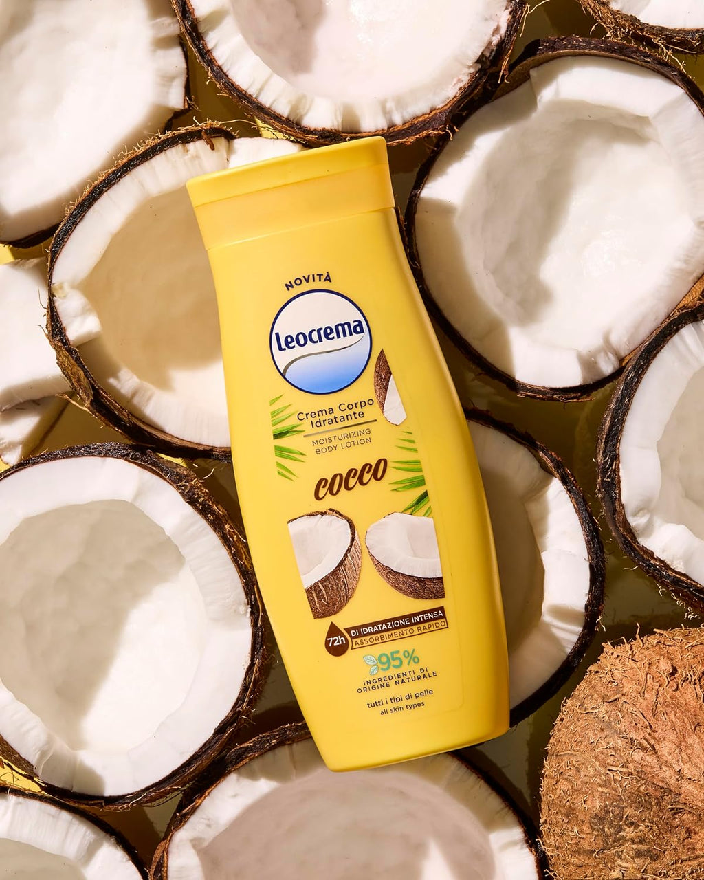Leocrema, Crema Corpo Idratante al Cocco, Texture Leggera e Fluida per Tutti i Tipi di Pelle, 72H di Idratazione, 95% Ingredienti di…