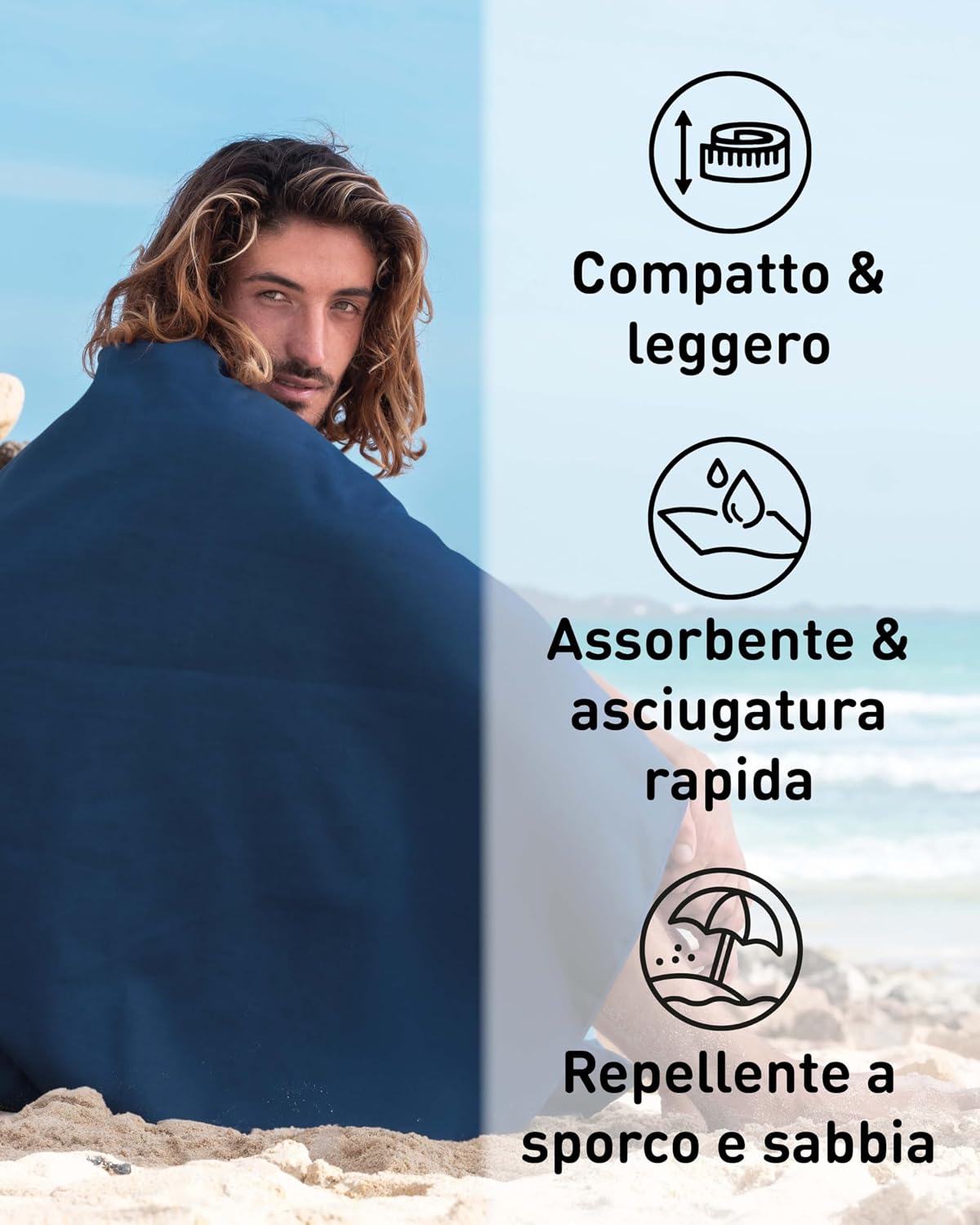 Fit-Flip Asciugamano microfibra - compatto e ultraleggero - asciugamani palestra - il perfetto telo mare grande - ottimale per…