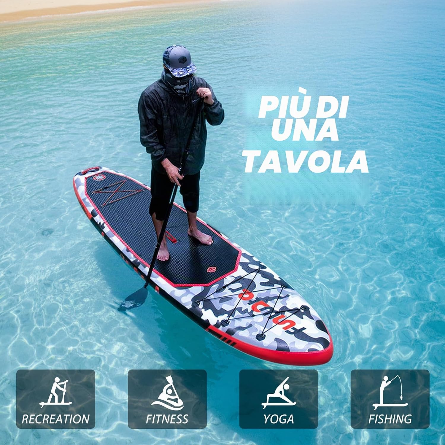 FunWater Sup Gonfiabile Portatile: Tavola Gonfiabile, Pinne, Pompa, Pagaia, Zaino e Guinzaglio di Sicurezza-Ideale per Adulti e…