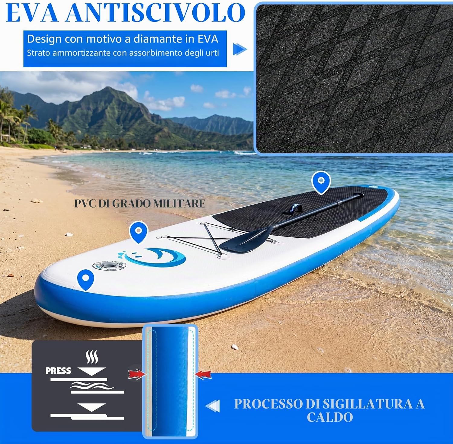 FunWater Sup Gonfiabile Portatile: Tavola Gonfiabile, Pinne, Pompa, Pagaia, Zaino e Guinzaglio di Sicurezza-Ideale per Adulti e…