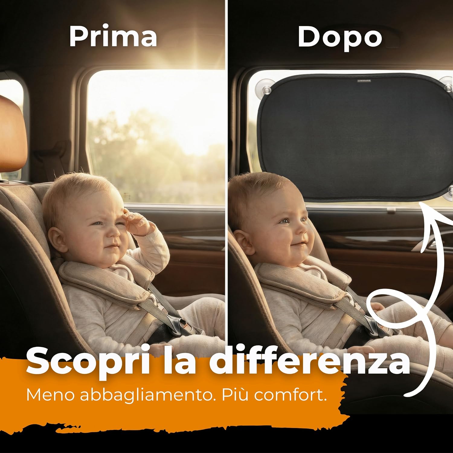 Caramaz Protezione solare per bambini con protezione UV certificata, 2 pezzi 51x31cm Nero