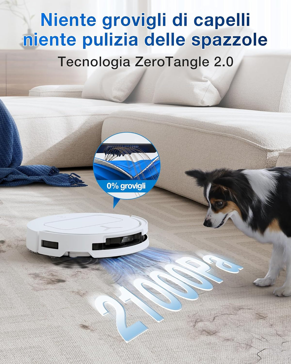 Sensori laser del robot ECOVACS DEEBOT T50 OMNI che mappa una stanza evitando ostacoli e mobili con precisione.