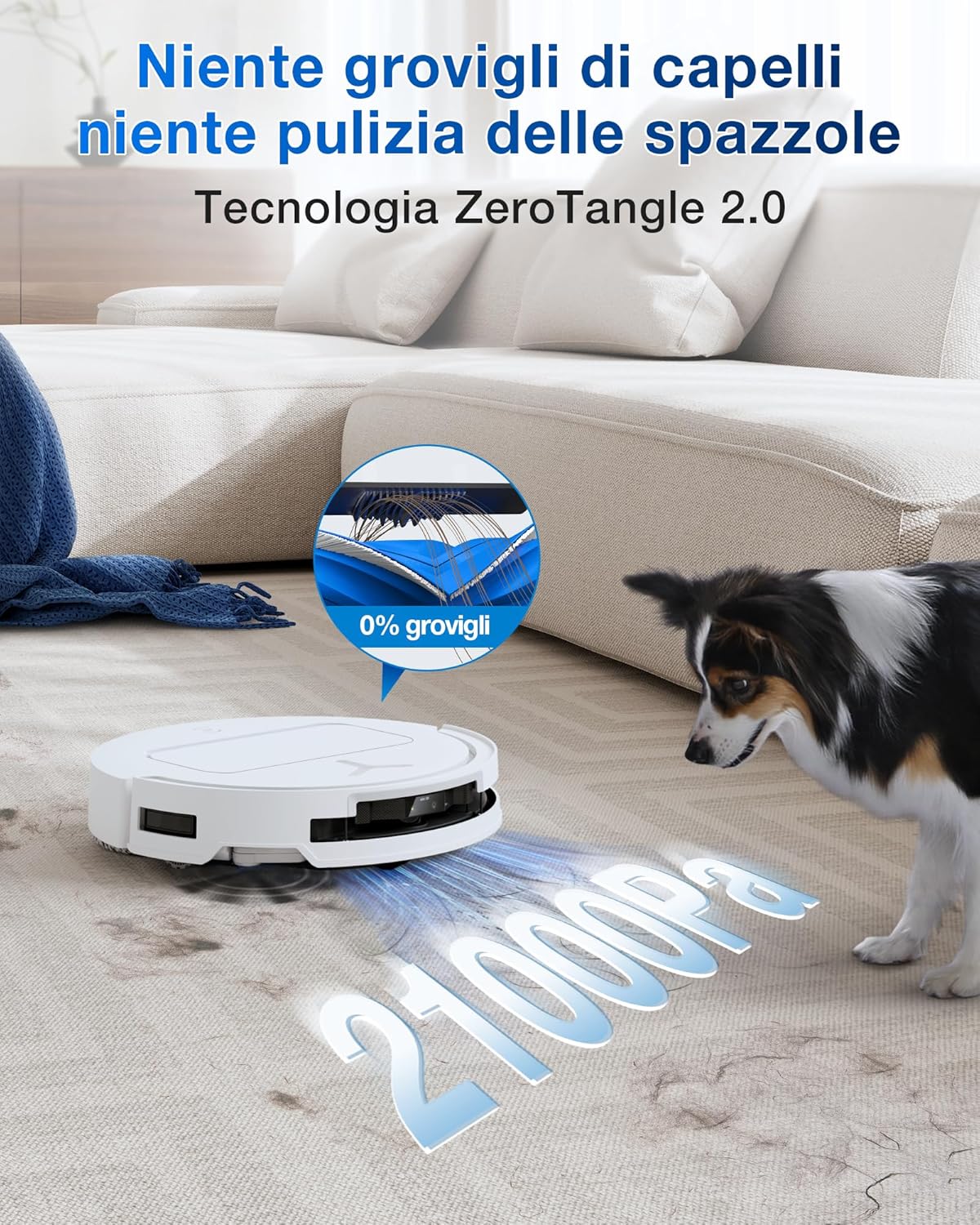 Sensori laser del robot ECOVACS DEEBOT T50 OMNI che mappa una stanza evitando ostacoli e mobili con precisione.