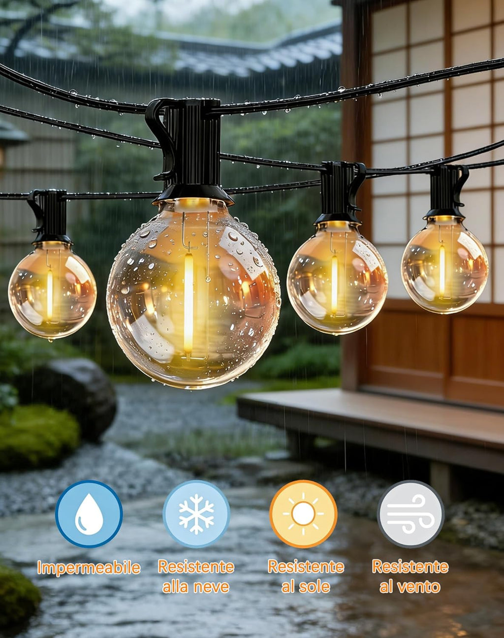 ROVLAK Catena Luminosa Esterno 15M, Luci da Esterno Giardino con 25+3 Lampadine LED G40 in…