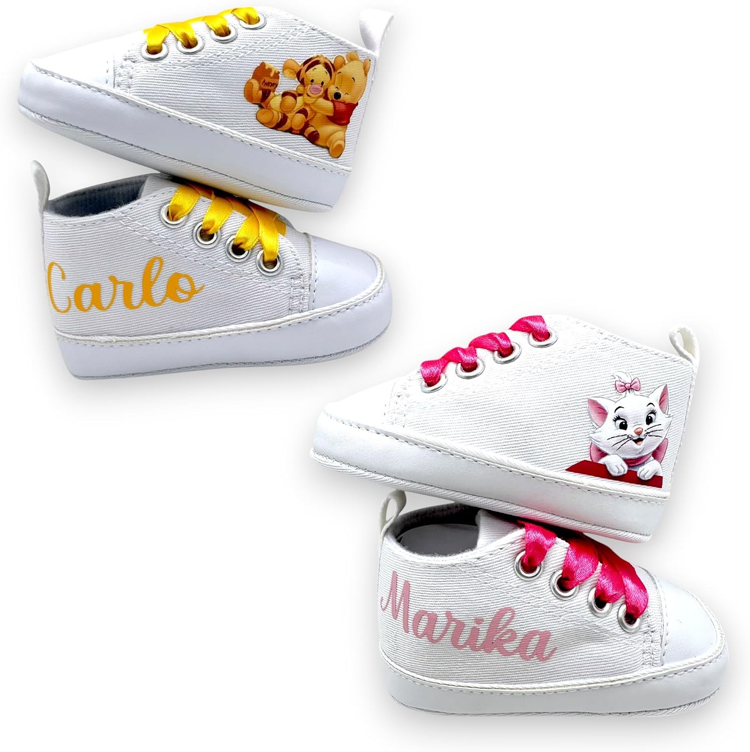 Gamma di colori disponibili per la catenella portaciuccio personalizzata: rosa, azzurro, verde salvia e beige.