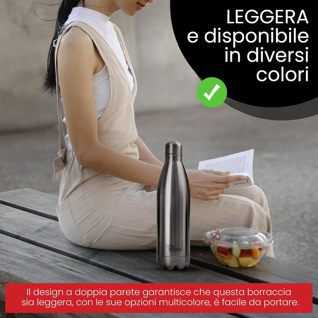 Borraccia Termica 1 Litro Otto Koning, Bottiglia Termica 1L in Acciaio Inox 18/8, Doppia Parete Sottovuoto, Freddo 24h Caldo…