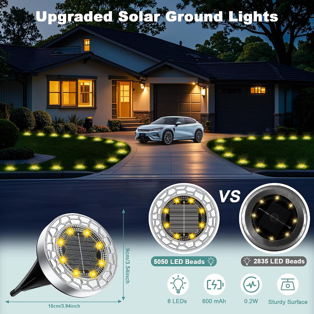 FIFlying 10 pezzi Luci Solari da Giardino, 8 LED Lampade Solare da Terra, Acciaio Inossidabile Bianco Caldo Faretti Sepolta…
