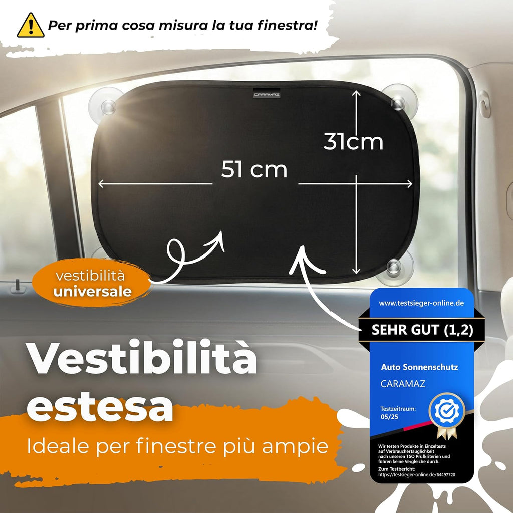 Caramaz Protezione solare per bambini con protezione UV certificata, 2 pezzi 51x31cm Nero