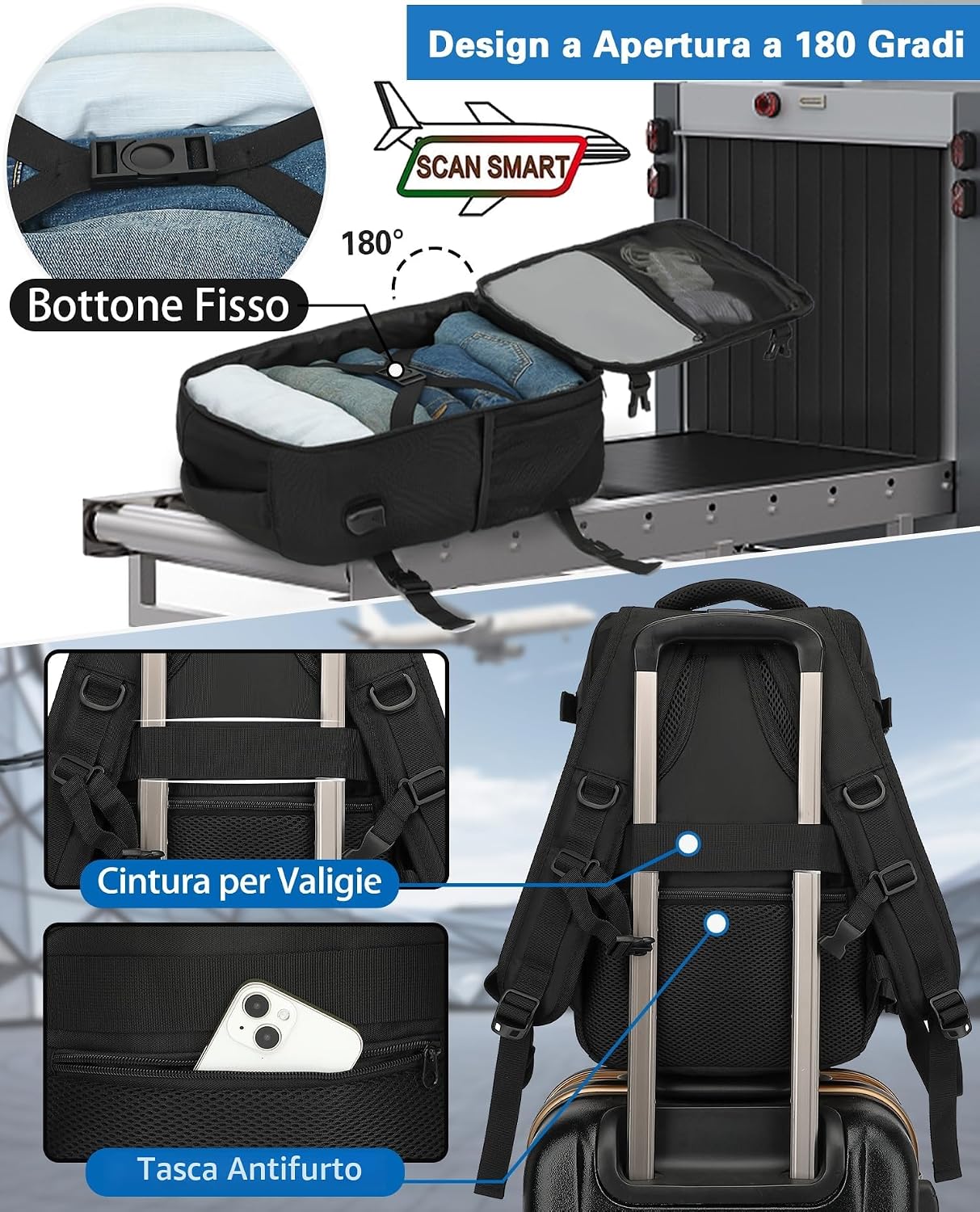 KLOSTAIN Zaino Ryanair 40x20x25 Zaino da Viaggio Aereo Bagaglio a Mano 20L Borsa da Cabina per Uomo e Donna Zaino da Viaggio…