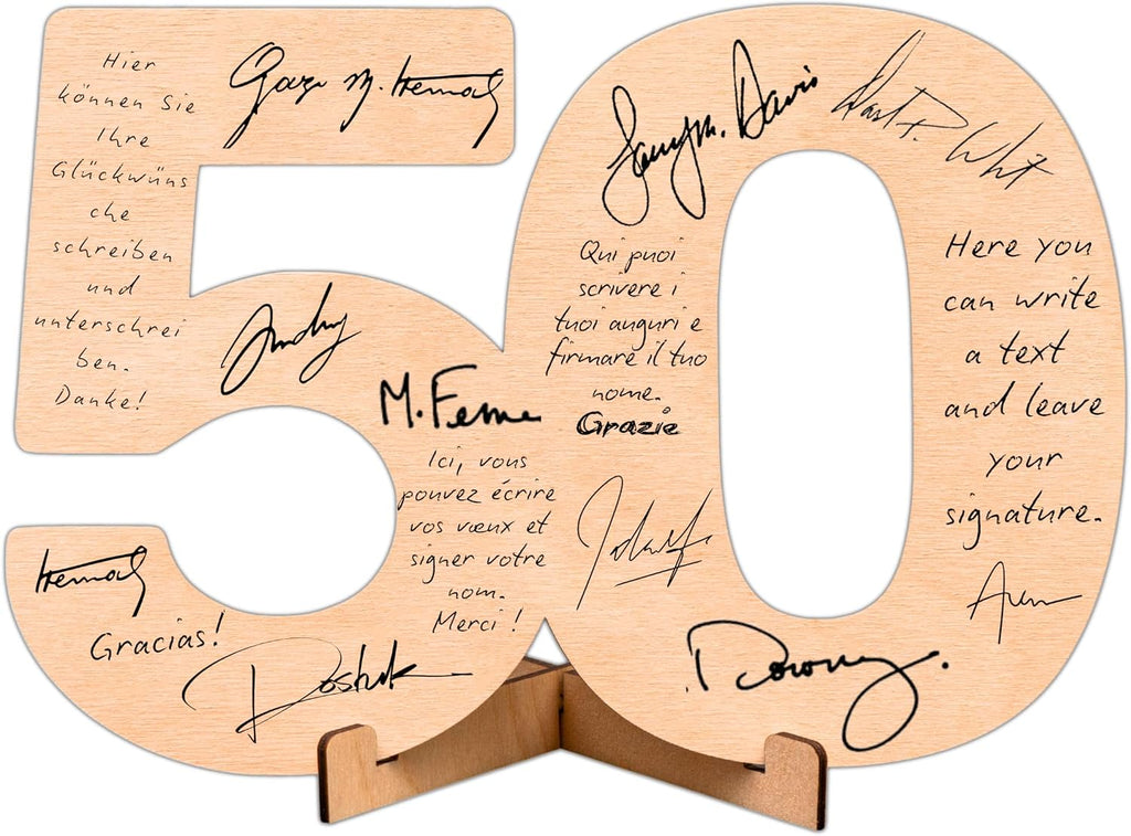 CUBIBOO ART Biglietto Auguri 50 Anni Uomo, Donna Numeri in Legno Naturale 18CM con Supporto - Biglietto 50 Anni Matrimonio
