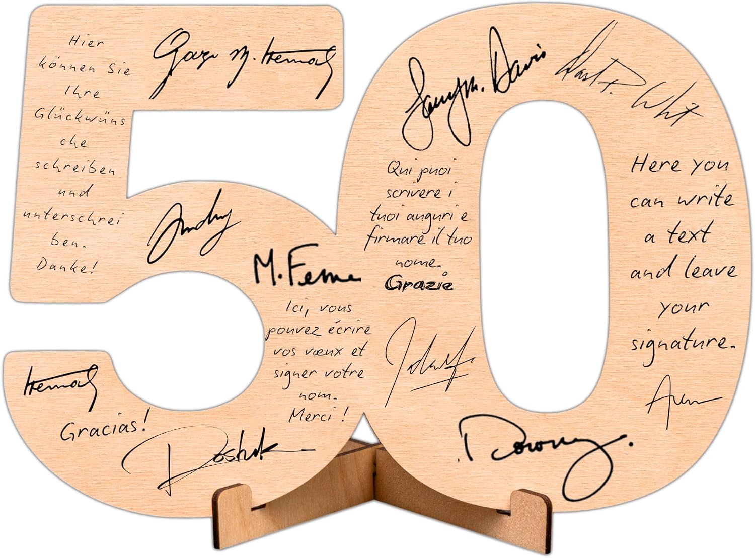CUBIBOO ART Biglietto Auguri 50 Anni Uomo, Donna Numeri in Legno Naturale 18CM con Supporto - Biglietto 50 Anni Matrimonio