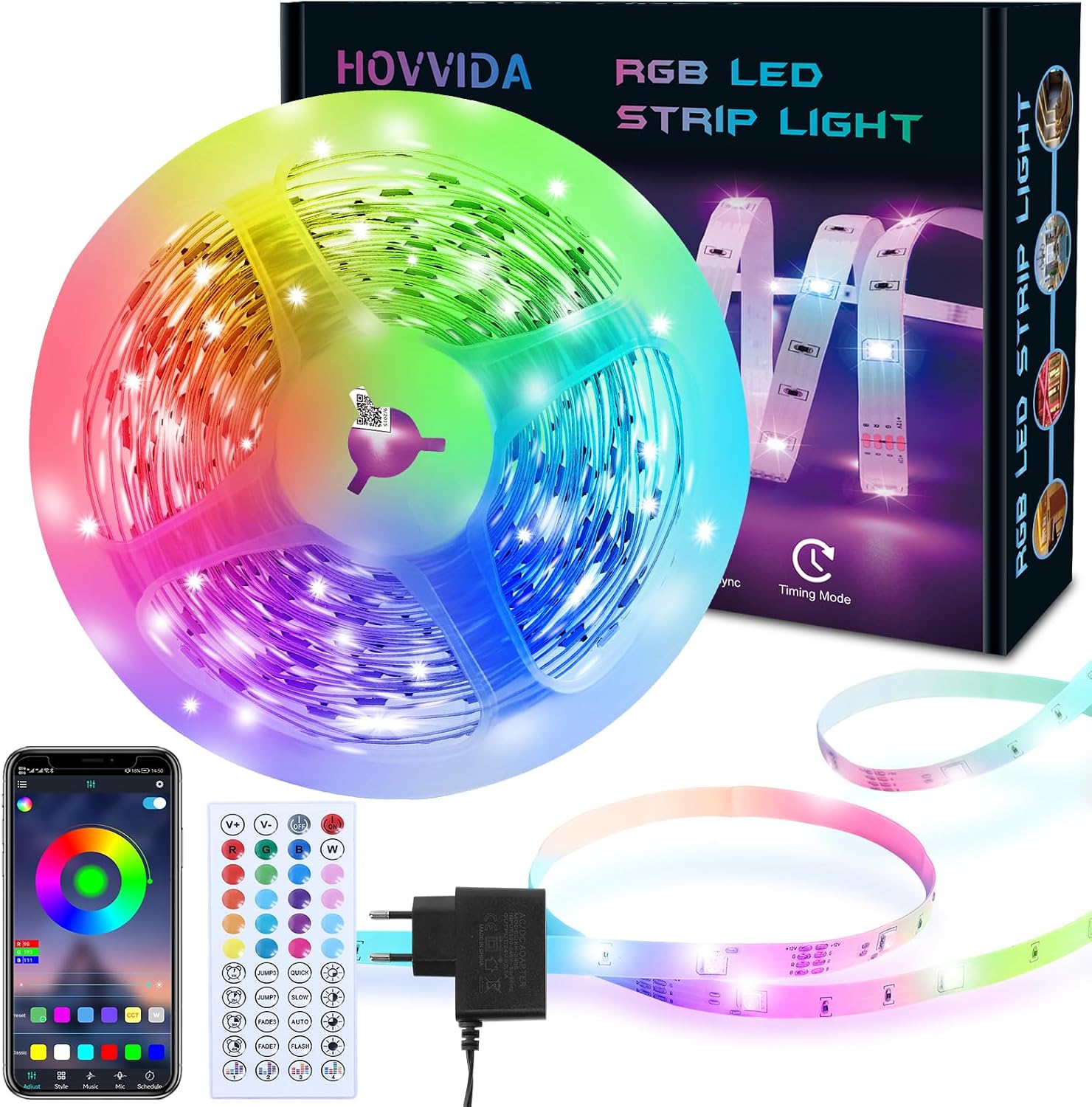 HOVVIDA Striscia LED, 1x5m, Luci LED, RGB LED, 30 LED/Metro | 24V, 150 LED, APP e…