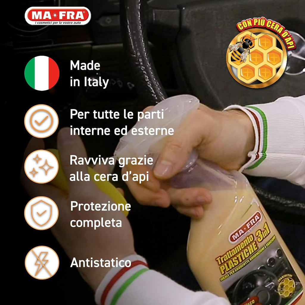 Ma-Fra Trattamento 3in1 Plastiche, Pulisce, Ravviva e Protegge Parti Interne dell'Auto, Ideale per Cruscotti e Guarnizioni, Crea…