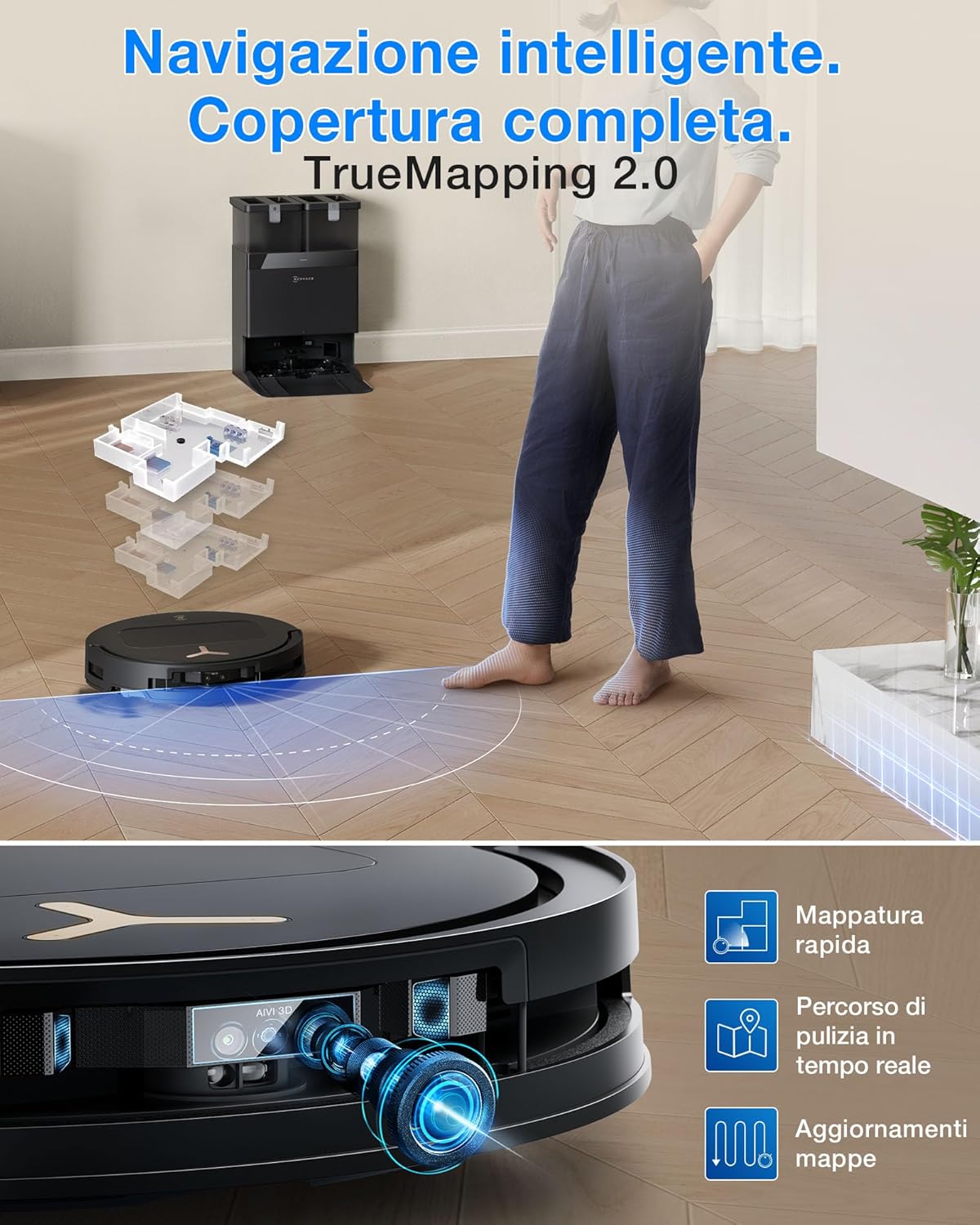 ECOVACS DEEBOT T50 PRO OMNI Gen3 Robot Aspirapolvere Lavapavimenti, spazzola laterale e mocio a estensione, 25.000 Pa,…