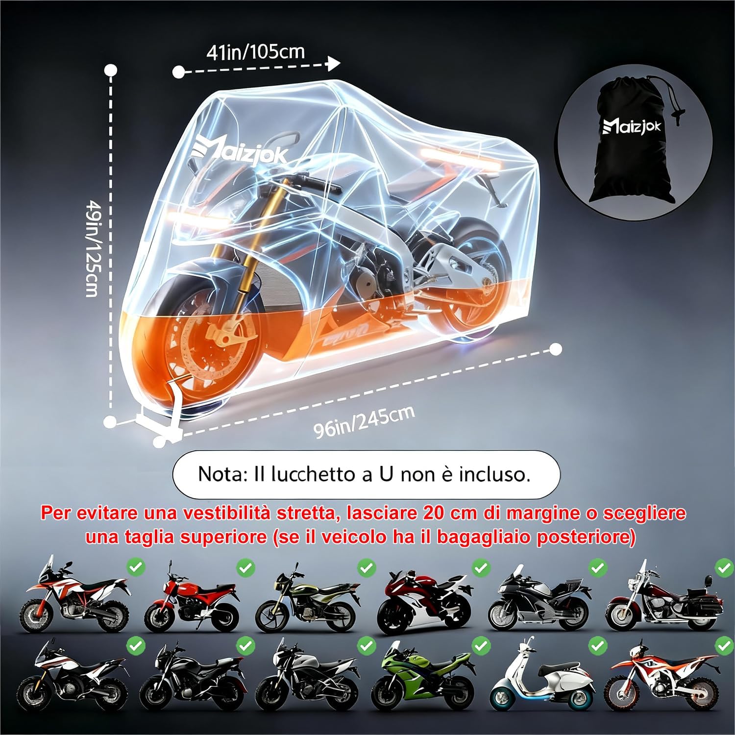 Maizjok Telo Moto da Esterno Interno Telo Coprimoto Impermeabile Copri Moto | Poliestere 210D, Copertura…