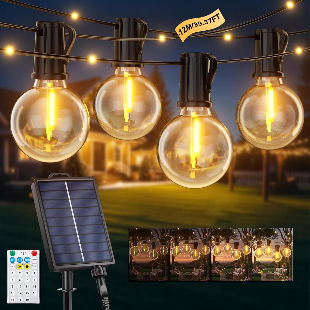 Catena Luminosa Esterno Solare 12M 14+1 G40 Lampadine LED Luci Solari per Esterni 19 Modalità Impermeabile Luci Solari Esterno…
