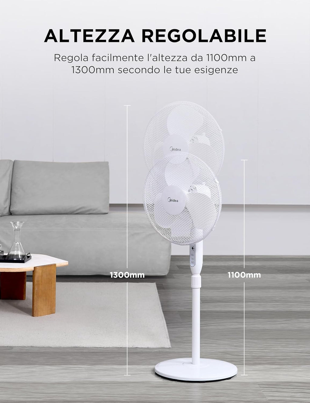 Top view of Midea MFS400M0APW0 fan with remote control