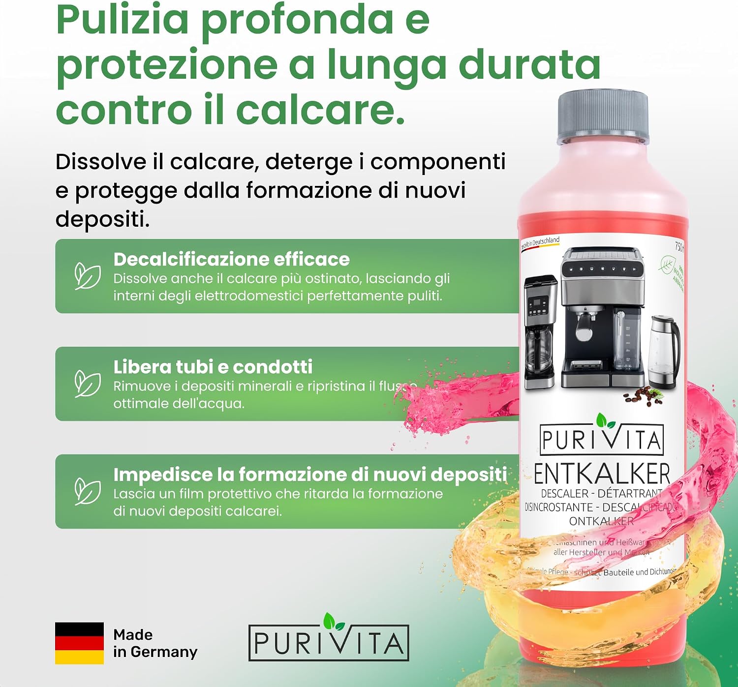 PURIVITA® Universale Decalcificante Macchina Caffè [500ML] - Anticalcare Pulizia Macchine Caffe - Liquido…