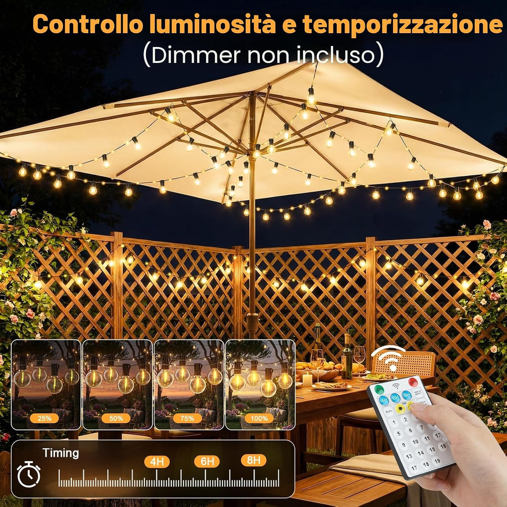 Catena Luminosa Esterno Solare 12M 14+1 G40 Lampadine LED Luci Solari per Esterni 19 Modalità Impermeabile Luci Solari Esterno…