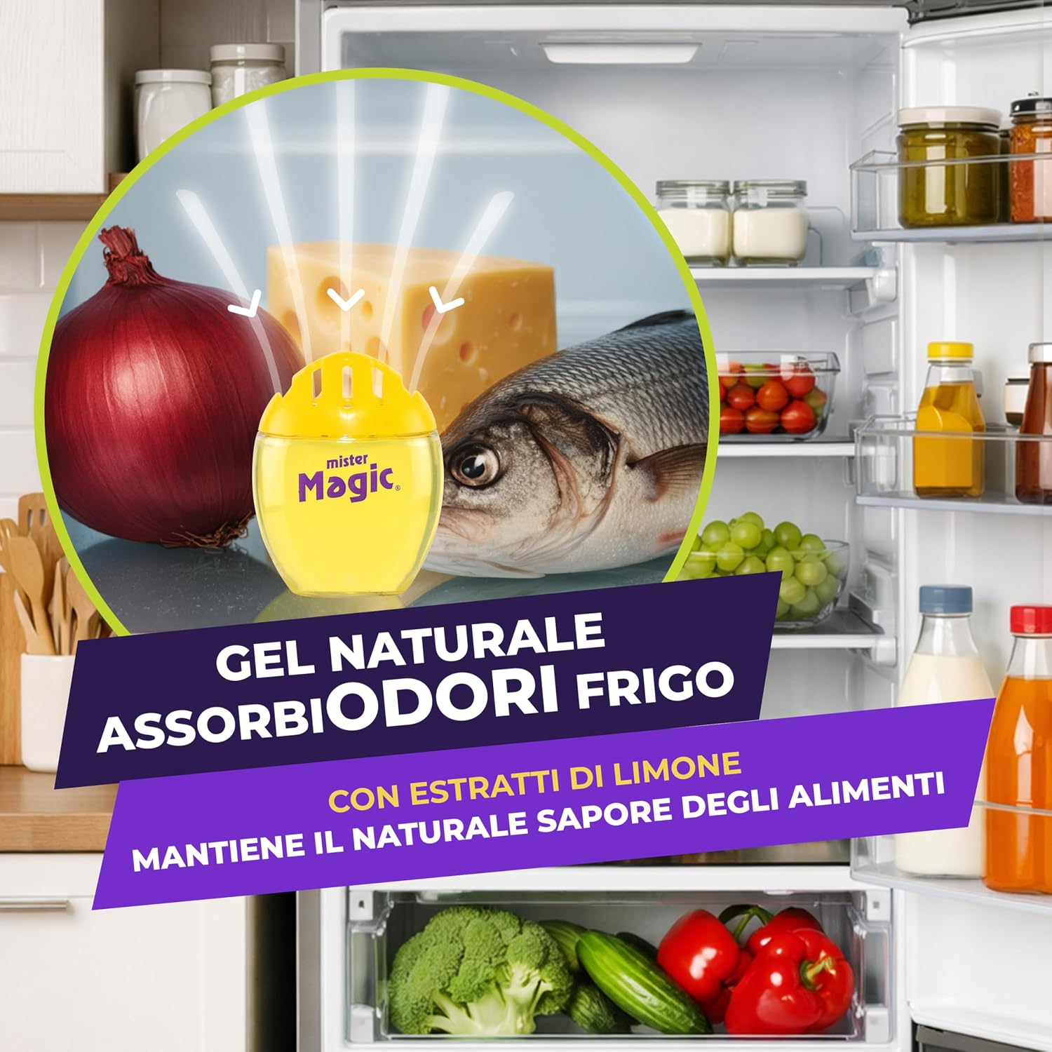 Mister Magic Assorbiodori Frigo, Gel Naturale Inodore con Estratti di Limone, Elimina i cattivi Odori di Cibo, Dura fino a 3 mesi,…