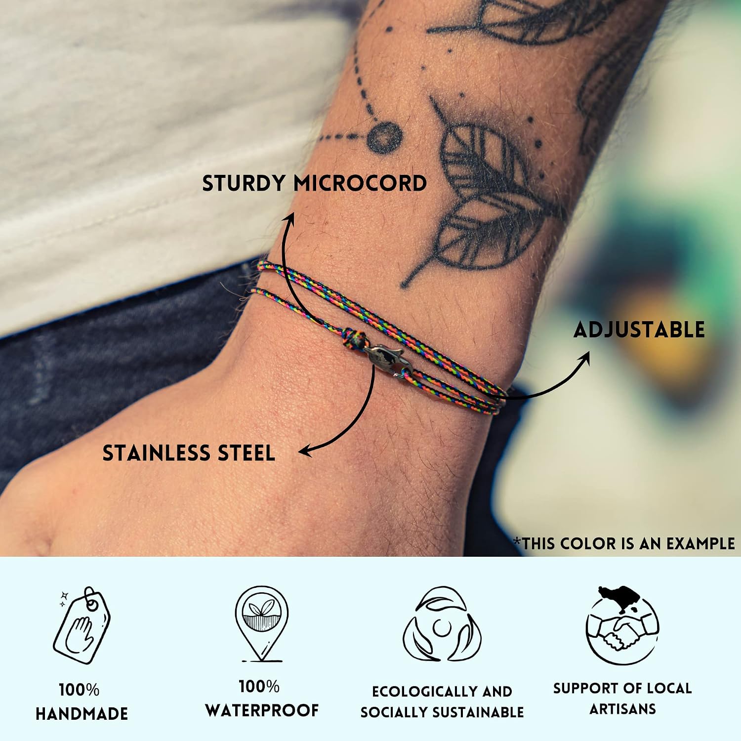 Bracciale Sottile Da Uomo e Donna Con Chiusura a Clip Fatta a Mano - Gioielli Da Surfista - Bracciale In Tessuto Minimalista - 100%…