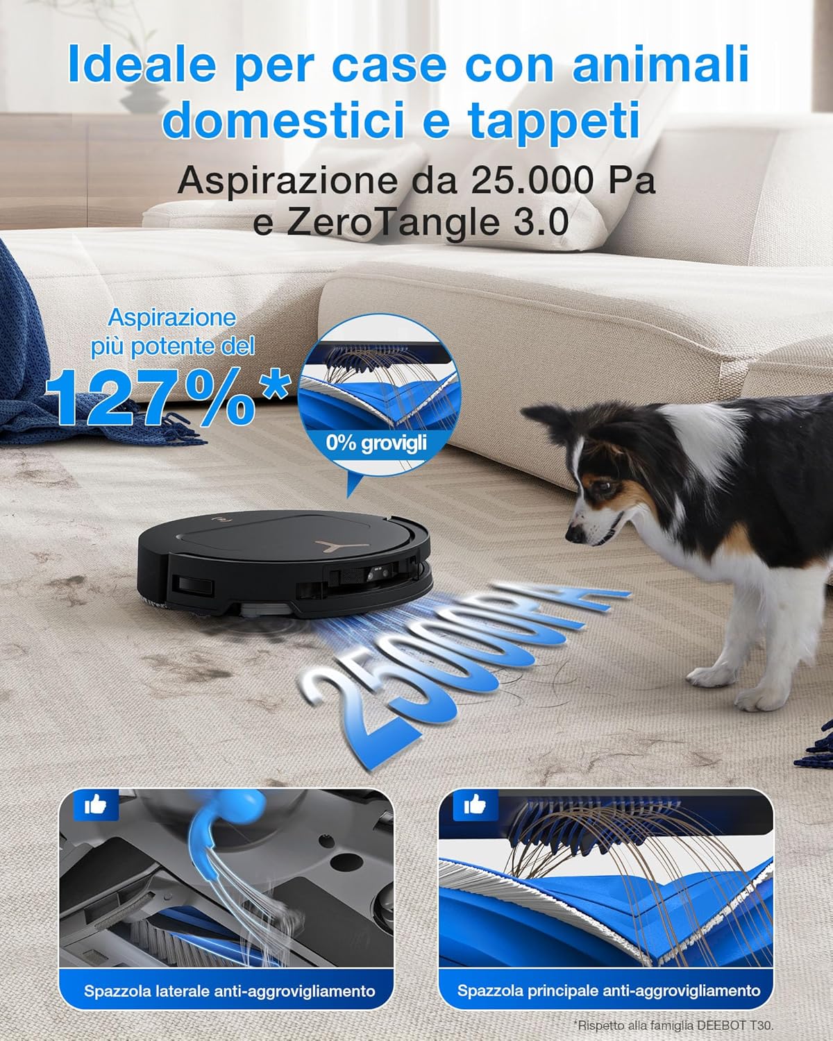 ECOVACS DEEBOT T50 PRO OMNI Gen3 Robot Aspirapolvere Lavapavimenti, spazzola laterale e mocio a estensione, 25.000 Pa,…