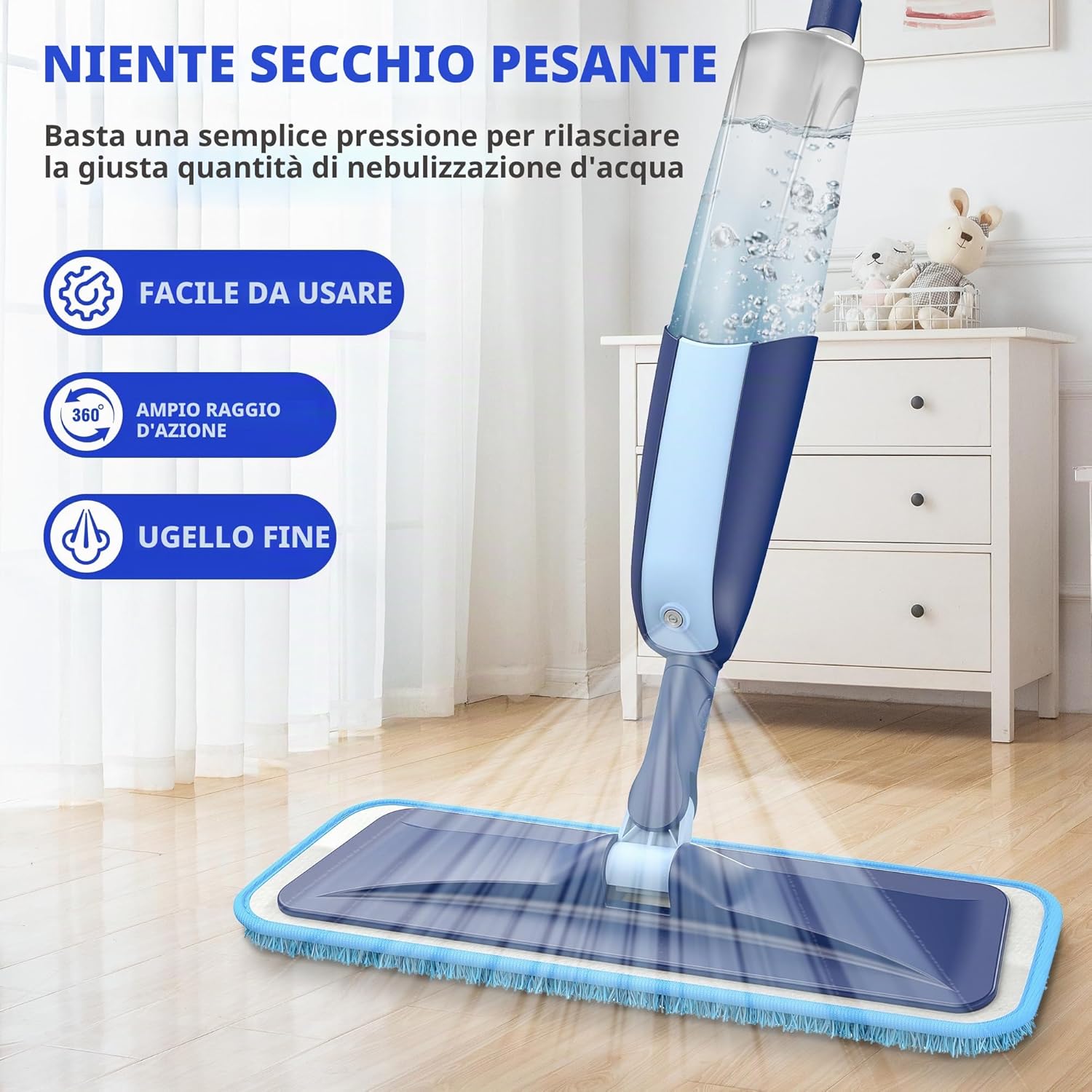 Scopa Lavapavimenti a Spruzzo, MANGOTIME Spray Mop Lavapavimenti Mocio con Spray Microfibra Mocio Pavimenti…