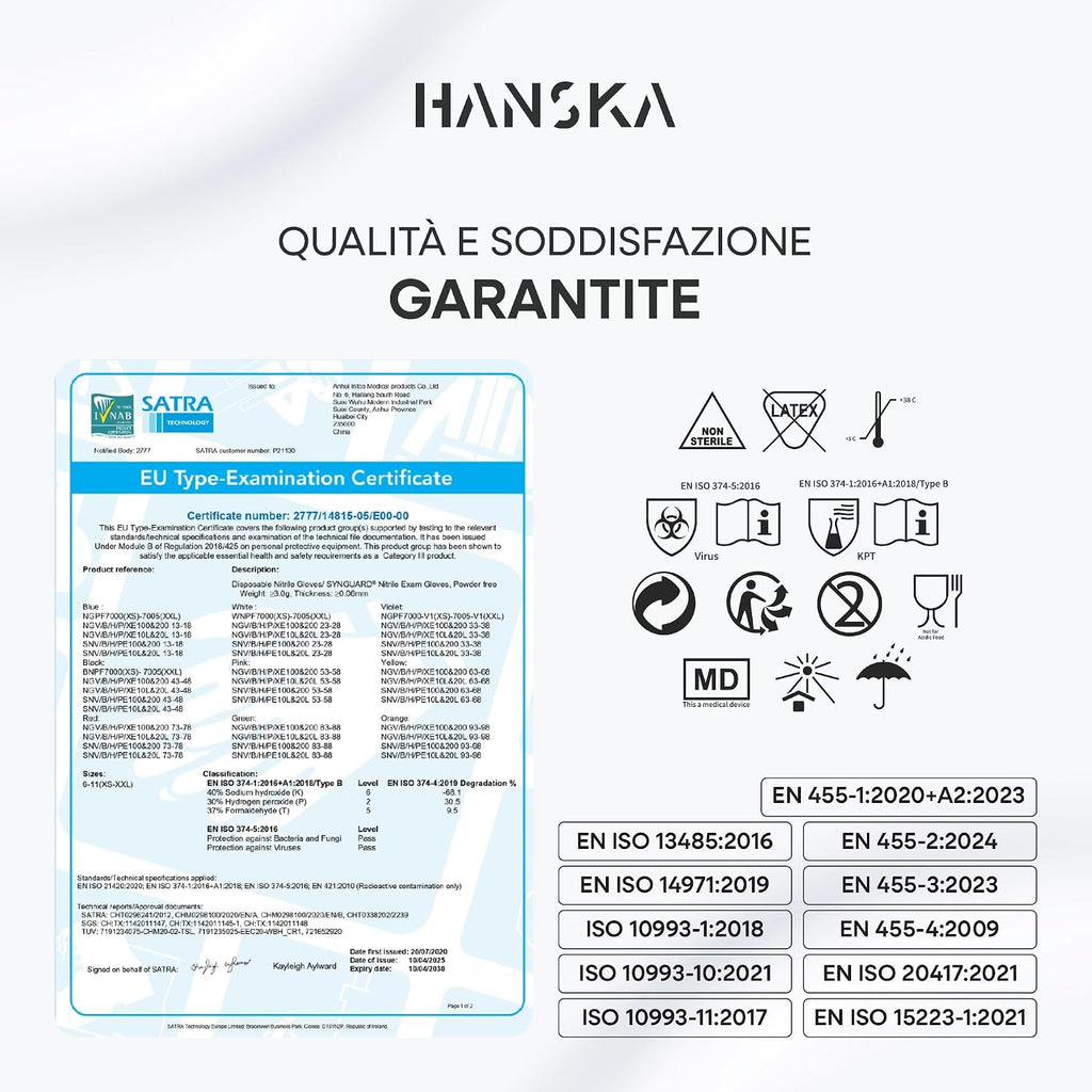Dettaglio dei guanti neri usa e getta HANSKA indossati durante lavori di precisione e officina meccanica.