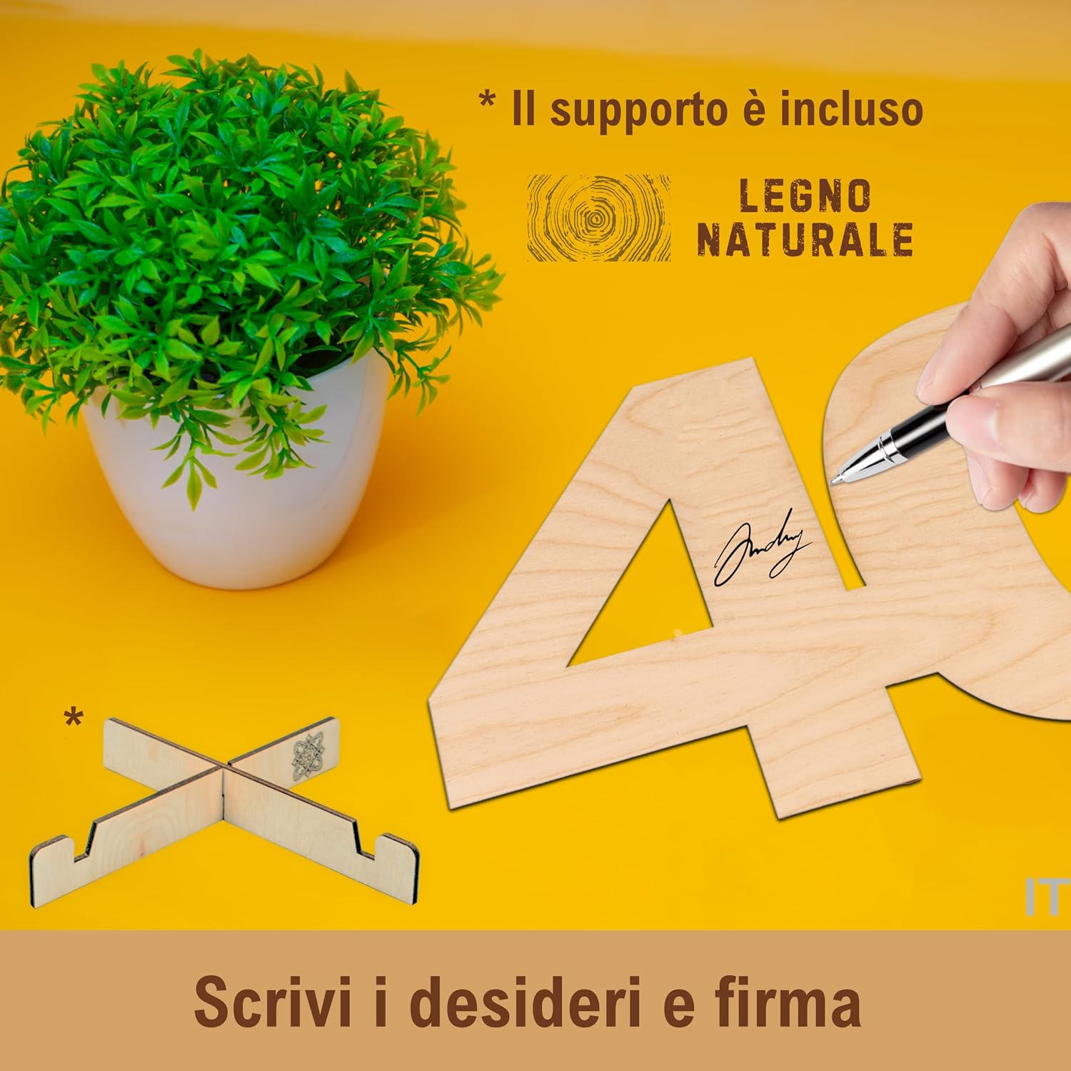 Biglietto di auguri 40 anni in legno firmato da amici e parenti come originale libro degli ospiti.
