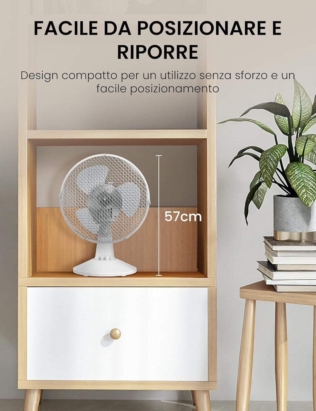 Ventilatore silenzioso Comfee in una camera da letto per garantire un riposo fresco e tranquillo