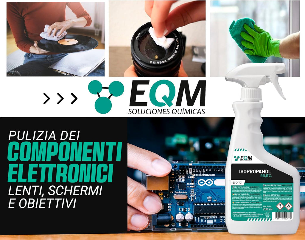 EQM - ECO-301 - Isopropanolo / Alcool Isopropilico 99,9% - 750 ML - Pulizia di Componenti Elettronici, Lenti, Schermi e Resine per…