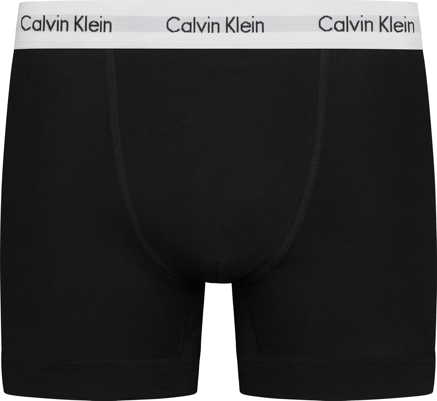 Primo piano del tessuto in cotone elasticizzato dei boxer Calvin Klein, cuciture piatte comfort.