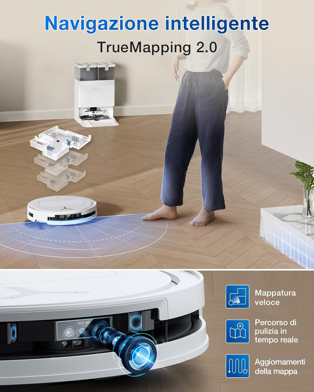 Infografica che mostra i miglioramenti del robot ECOVACS DEEBOT T50 OMNI Gen2 rispetto al precedente modello T30 PRO.